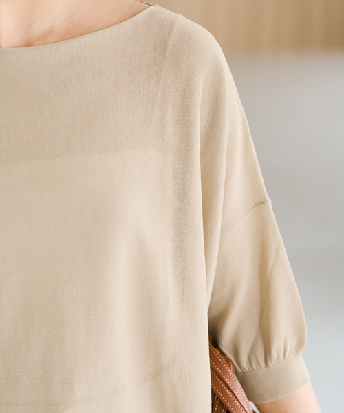 Spick & Span(スピックアンドスパン)の「《WEB限定カラー有り / 追加》ICE FINE 5分袖ボートネックニット(ニット/セーター・レディース・ブラウン/オレンジ/ネイビー/ベージュ・FREE)」の14枚目の写真