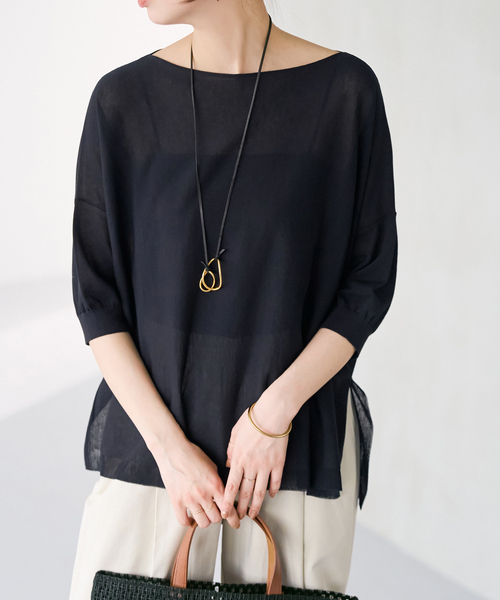 Spick & Span(スピックアンドスパン)の「《WEB限定カラー有り / 追加》ICE FINE 5分袖ボートネックニット(ニット/セーター・レディース・ブラウン/オレンジ/ネイビー/ベージュ・FREE)」の15枚目の写真