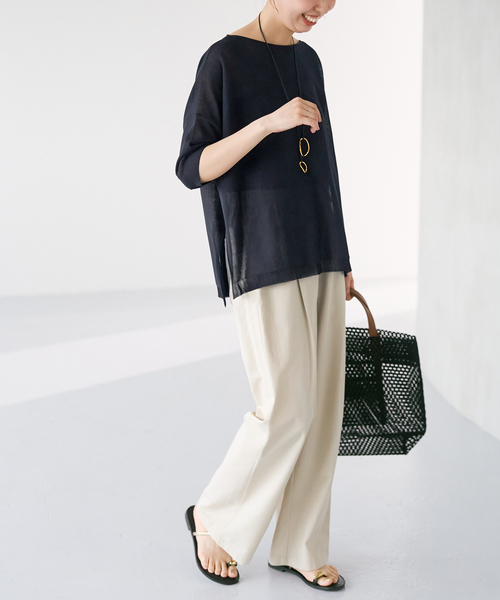 Spick & Span(スピックアンドスパン)の「《WEB限定カラー有り / 追加》ICE FINE 5分袖ボートネックニット(ニット/セーター・レディース・ブラウン/オレンジ/ネイビー/ベージュ・FREE)」の17枚目の写真