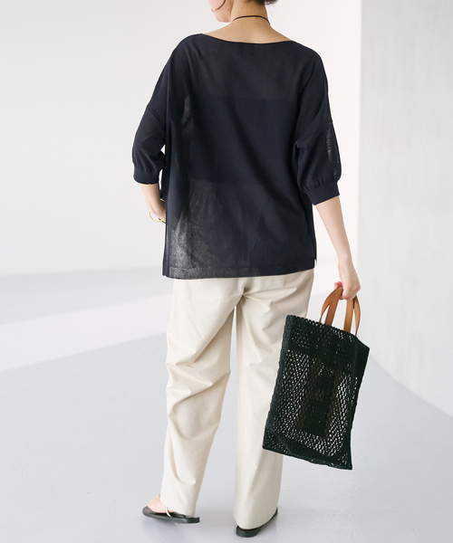 Spick & Span(スピックアンドスパン)の「《WEB限定カラー有り / 追加》ICE FINE 5分袖ボートネックニット(ニット/セーター・レディース・ブラウン/オレンジ/ネイビー/ベージュ・FREE)」の18枚目の写真