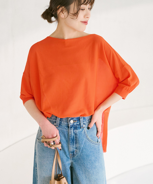 Spick & Span(スピックアンドスパン)の「《WEB限定カラー有り / 追加》ICE FINE 5分袖ボートネックニット(ニット/セーター・レディース・ブラウン/オレンジ/ネイビー/ベージュ・FREE)」の19枚目の写真