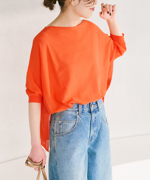 Spick & Span(スピックアンドスパン)の「《WEB限定カラー有り / 追加》ICE FINE 5分袖ボートネックニット(ニット/セーター・レディース・ブラウン/オレンジ/ネイビー/ベージュ・FREE)」の20枚目の写真