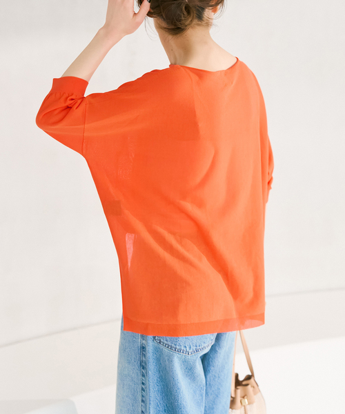 Spick & Span(スピックアンドスパン)の「《WEB限定カラー有り / 追加》ICE FINE 5分袖ボートネックニット(ニット/セーター・レディース・ブラウン/オレンジ/ネイビー/ベージュ・FREE)」の21枚目の写真