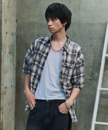 ILL'S（イルズ）の「ウォッシュ加工 半袖チェックシャツ カットオフ グランジ メンズ レディース（シャツ/ブラウス）」