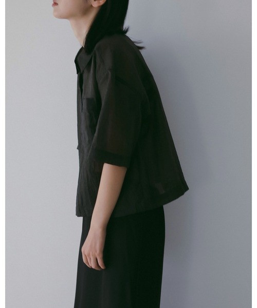 anuke（アンヌーク）の「Sheer Halfsleeve Shirts（シャツ/ブラウス・レディース・ブルー系その他/チャコールグレー・FREE）」の8枚目の写真