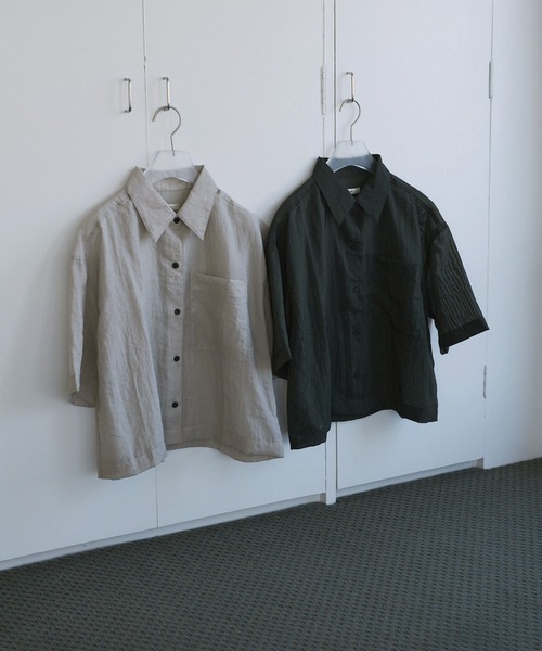 anuke（アンヌーク）の「Sheer Halfsleeve Shirts（シャツ/ブラウス・レディース・ブルー系その他/チャコールグレー・FREE）」の7枚目の写真