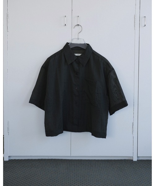 anuke（アンヌーク）の「Sheer Halfsleeve Shirts（シャツ/ブラウス・レディース・ブルー系その他/チャコールグレー・FREE）」の6枚目の写真
