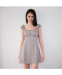 Puff Sleeve Romantic Mini Dress [Brown]