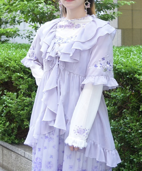 紫陽花刺繍フリルガウン（カーディガン/ボレロ）｜axes femme