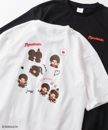 【98】【Monchhichi/モンチッチ】フロント&バックプリント クルーネックTシャツ/ベビチッチ/ロゴワンポイント/レディース