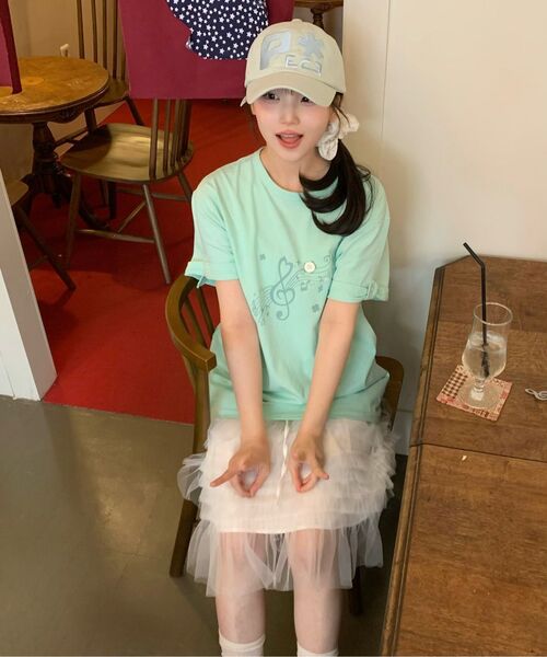 BAUF（バウフ）の「ロールアップメロディオーバーサイズTシャツ[ミント]（Tシャツ/カットソー・レディース・その他・FREE）」の3枚目の写真