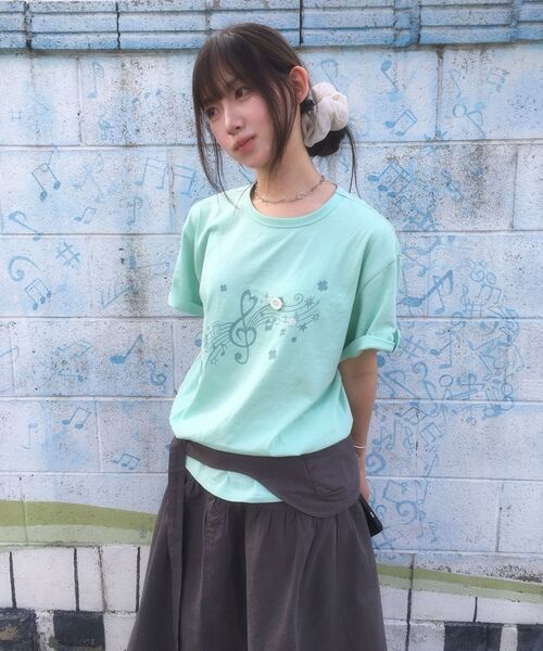 BAUF（バウフ）の「ロールアップメロディオーバーサイズTシャツ[ミント]（Tシャツ/カットソー・レディース・その他・FREE）」の6枚目の写真