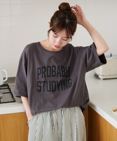 DISCOAT(ディスコート)の「【Enlude/ユニセックス】カレッジロゴドロストTシャツ(Tシャツ/カットソー・メンズ・チャコールグレー/ブラウン/グレイッシュベージュ・FREE)」の2枚目の写真