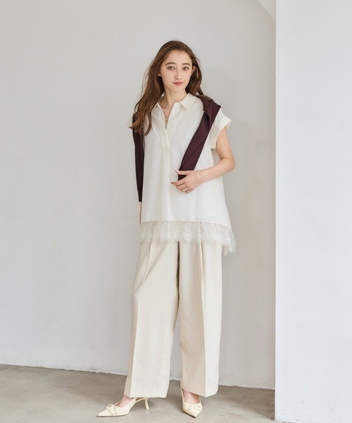12Twelve Agenda（トゥエルブ　アジェンダ）の「裾レーススキッパーブラウス（シャツ/ブラウス・レディース・オフホワイト/ブラック/ブルー・M）」の22枚目の写真