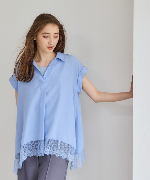 12Twelve Agenda（トゥエルブ　アジェンダ）の「裾レーススキッパーブラウス（シャツ/ブラウス・レディース・オフホワイト/ブラック/ブルー・M）」の14枚目の写真