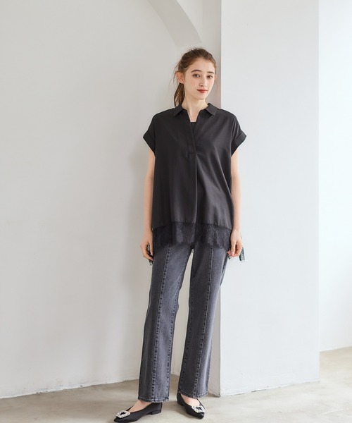 12Twelve Agenda（トゥエルブ　アジェンダ）の「裾レーススキッパーブラウス（シャツ/ブラウス・レディース・オフホワイト/ブラック/ブルー・M）」の7枚目の写真