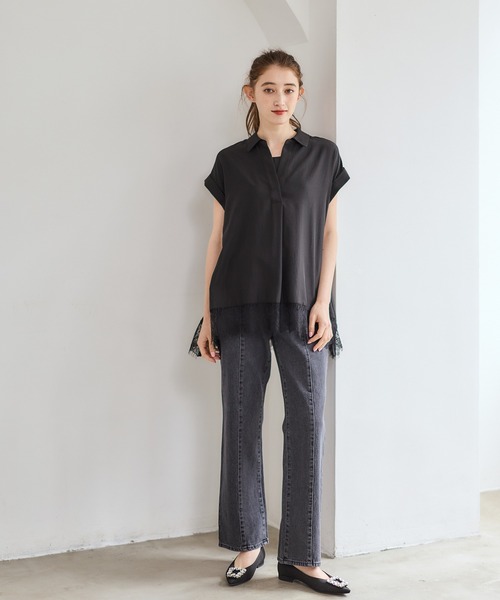 12Twelve Agenda（トゥエルブ　アジェンダ）の「裾レーススキッパーブラウス（シャツ/ブラウス・レディース・オフホワイト/ブラック/ブルー・M）」の6枚目の写真