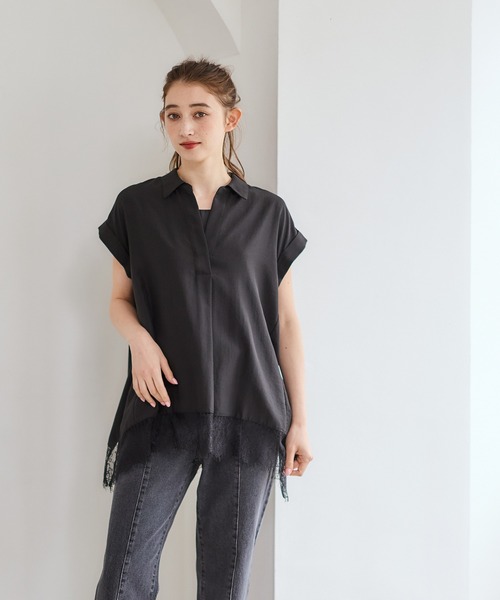12Twelve Agenda（トゥエルブ　アジェンダ）の「裾レーススキッパーブラウス（シャツ/ブラウス・レディース・オフホワイト/ブラック/ブルー・M）」の8枚目の写真