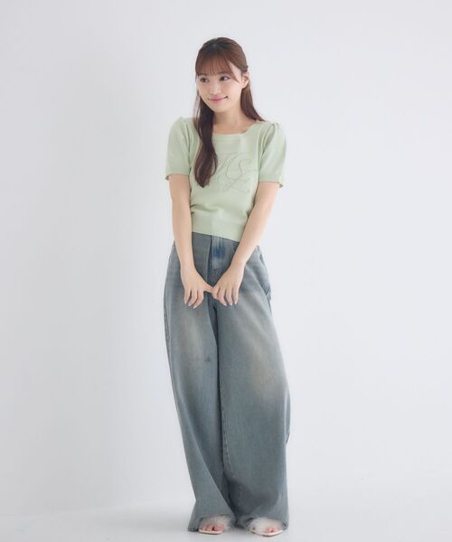 ems excite(エムズエキサイト)の「ロゴ刺繍パフ袖NT(ニット/セーター・レディース・ピンク/ナチュラル/グリーン・FREE)」の18枚目の写真