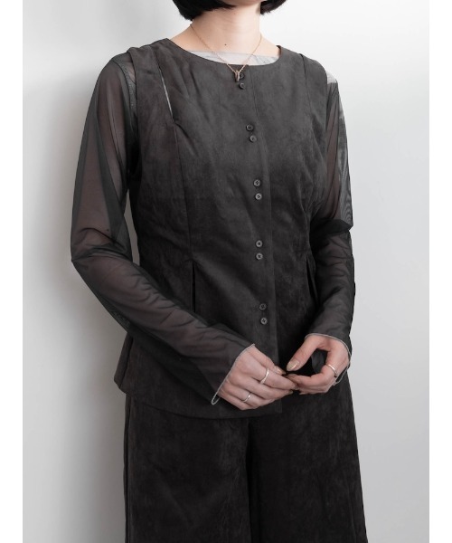 sahara(サハラ)の「【26AW PRE ORDER】Faux Suede Slit Vest(ベスト・レディース・ブラック/チャコール/ボルドー・FREE)」の12枚目の写真
