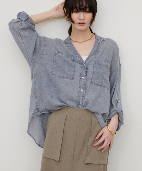 LARUTA（ラルータ）の「【LARUTA】ケミカル加工開襟デニムシャツ（シャツ/ブラウス・レディース・サックスブルー/ブルー・FREE）」の2枚目の写真