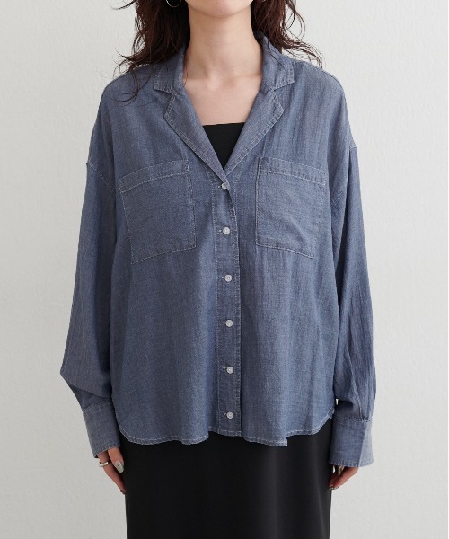 LARUTA（ラルータ）の「【LARUTA】ケミカル加工開襟デニムシャツ（シャツ/ブラウス・レディース・サックスブルー/ブルー・FREE）」の15枚目の写真