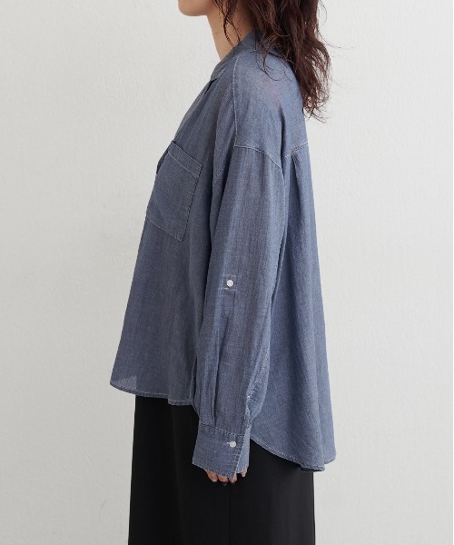 LARUTA（ラルータ）の「【LARUTA】ケミカル加工開襟デニムシャツ（シャツ/ブラウス・レディース・サックスブルー/ブルー・FREE）」の16枚目の写真