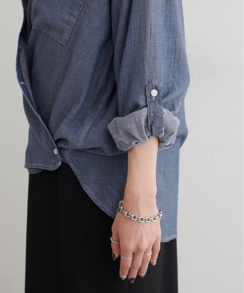 LARUTA（ラルータ）の「【LARUTA】ケミカル加工開襟デニムシャツ（シャツ/ブラウス・レディース・サックスブルー/ブルー・FREE）」の20枚目の写真