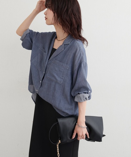 LARUTA（ラルータ）の「【LARUTA】ケミカル加工開襟デニムシャツ（シャツ/ブラウス・レディース・サックスブルー/ブルー・FREE）」の13枚目の写真