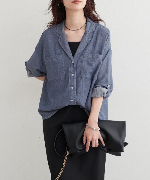 LARUTA（ラルータ）の「【LARUTA】ケミカル加工開襟デニムシャツ（シャツ/ブラウス・レディース・サックスブルー/ブルー・FREE）」の11枚目の写真