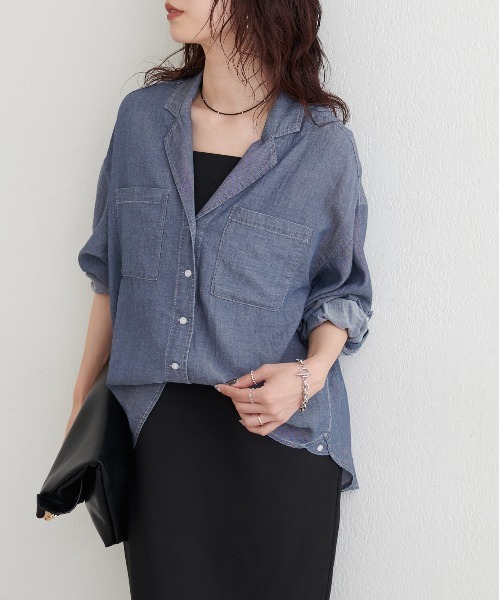 LARUTA（ラルータ）の「【LARUTA】ケミカル加工開襟デニムシャツ（シャツ/ブラウス・レディース・サックスブルー/ブルー・FREE）」の12枚目の写真