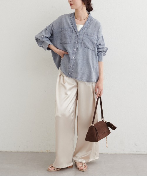 LARUTA（ラルータ）の「【LARUTA】ケミカル加工開襟デニムシャツ（シャツ/ブラウス・レディース・サックスブルー/ブルー・FREE）」の8枚目の写真
