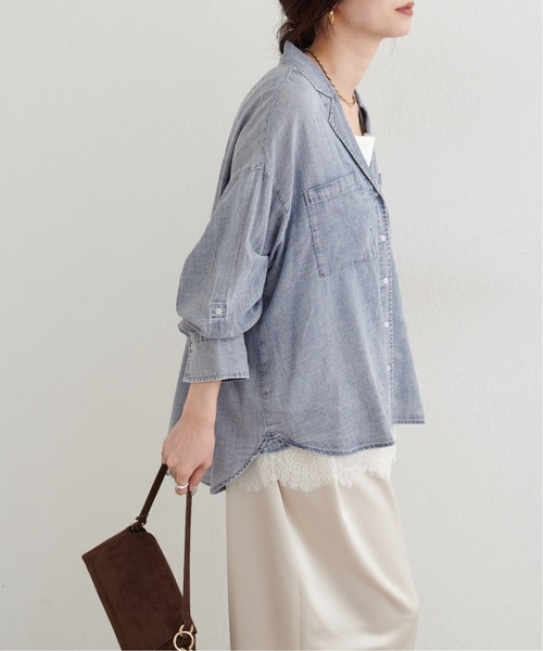 LARUTA（ラルータ）の「【LARUTA】ケミカル加工開襟デニムシャツ（シャツ/ブラウス・レディース・サックスブルー/ブルー・FREE）」の4枚目の写真