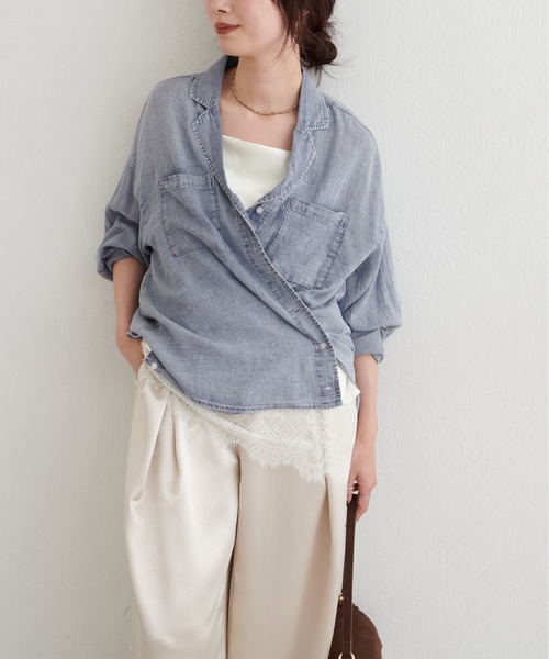 LARUTA（ラルータ）の「【LARUTA】ケミカル加工開襟デニムシャツ（シャツ/ブラウス・レディース・サックスブルー/ブルー・FREE）」の7枚目の写真