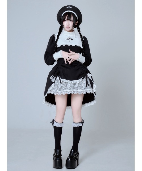 Grrr the Lipper(ガルルザリッパー)の「『Grrr the Lipper/ガルル・ザ・リッパー』シスターワンピース(ワンピース・レディース・ブラック×ホワイト・FREE)」の4枚目の写真