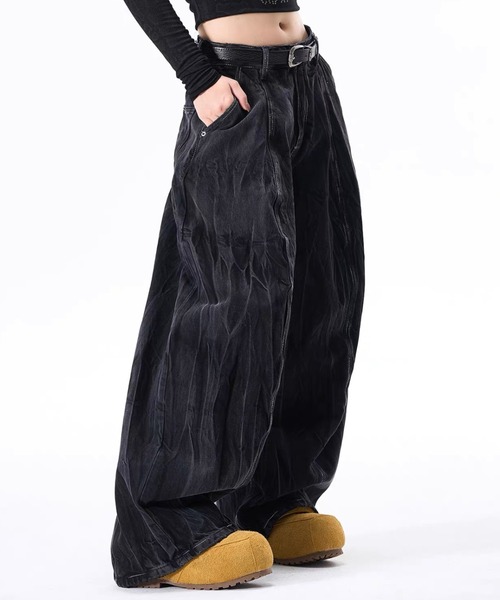ARULE(アルール)の「A'GEM/9 × .kom 『ARULE/アルール』クリンクル加工 デニムワイドパンツ(その他パンツ・メンズ・ブラック・M)」の3枚目の写真