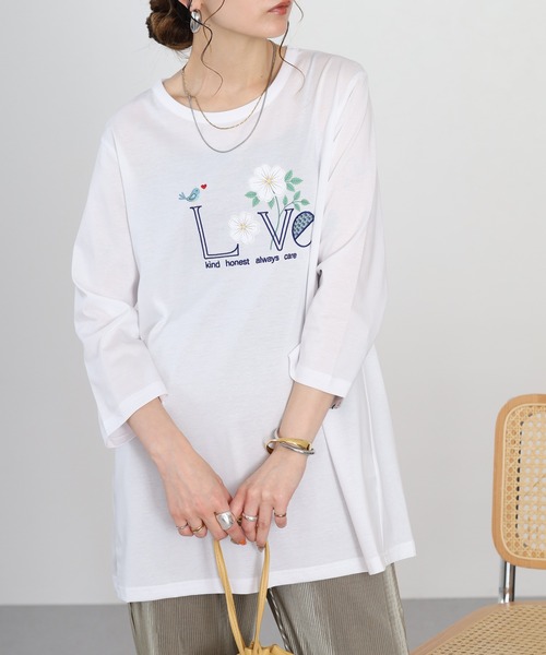 BRODIAEA(ブローディア)の「BRODIAEA フラワーロゴデザインチュニック(Tシャツ/カットソー・レディース・ピンク/ブラック/グリーン/オフホワイト・40)」の8枚目の写真