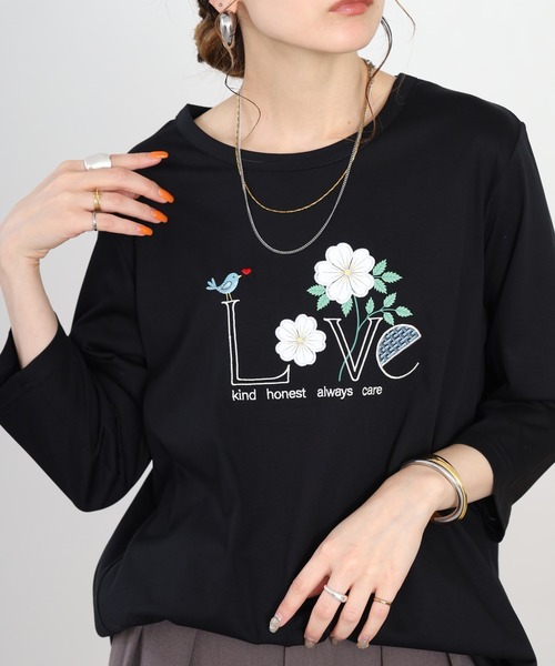 BRODIAEA(ブローディア)の「BRODIAEA フラワーロゴデザインチュニック(Tシャツ/カットソー・レディース・ピンク/ブラック/グリーン/オフホワイト・40)」の11枚目の写真
