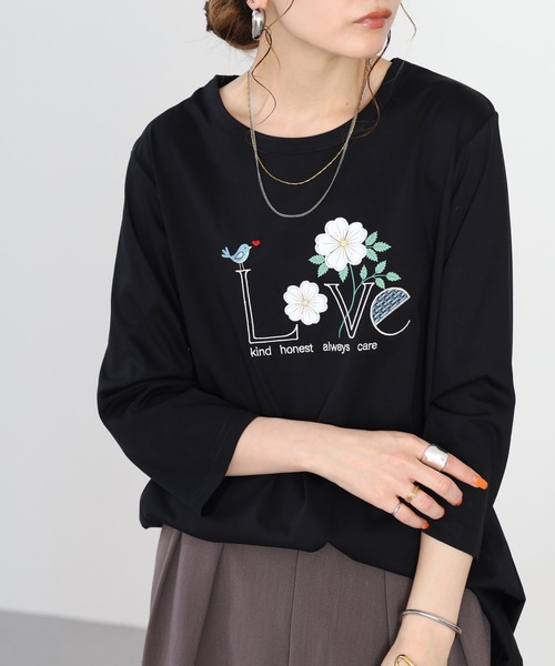 BRODIAEA(ブローディア)の「BRODIAEA フラワーロゴデザインチュニック(Tシャツ/カットソー・レディース・ピンク/ブラック/グリーン/オフホワイト・40)」の12枚目の写真
