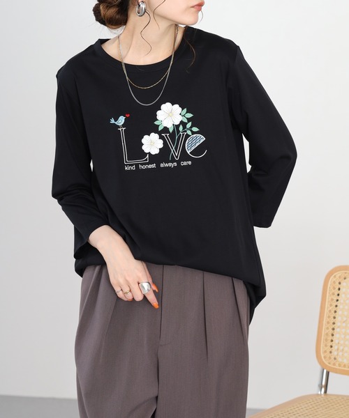 BRODIAEA(ブローディア)の「BRODIAEA フラワーロゴデザインチュニック(Tシャツ/カットソー・レディース・ピンク/ブラック/グリーン/オフホワイト・40)」の14枚目の写真