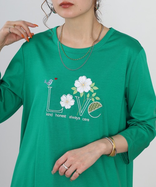 BRODIAEA(ブローディア)の「BRODIAEA フラワーロゴデザインチュニック(Tシャツ/カットソー・レディース・ピンク/ブラック/グリーン/オフホワイト・40)」の17枚目の写真