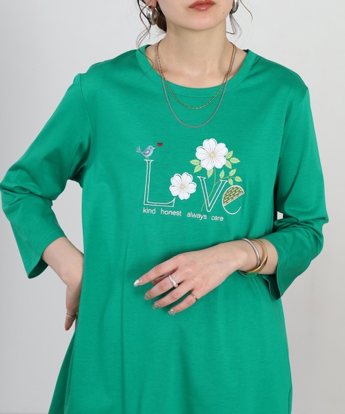 BRODIAEA(ブローディア)の「BRODIAEA フラワーロゴデザインチュニック(Tシャツ/カットソー・レディース・ピンク/ブラック/グリーン/オフホワイト・40)」の18枚目の写真