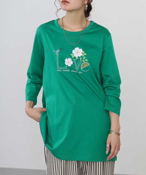 BRODIAEA(ブローディア)の「BRODIAEA フラワーロゴデザインチュニック(Tシャツ/カットソー・レディース・ピンク/ブラック/グリーン/オフホワイト・40)」の19枚目の写真