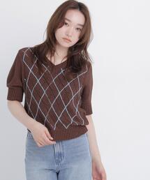 NATURAL BEAUTY BASIC | アーガイル半袖ニット(ニット/セーター)