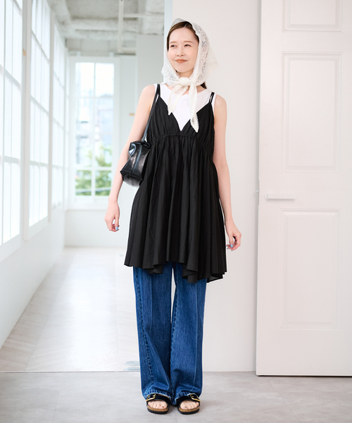 U by SPICK&SPAN（ユーバイスピックアンドスパン）の「コットンキャミチュニックワンピース（ワンピース・レディース・ホワイト/ブラック・FREE）」の3枚目の写真