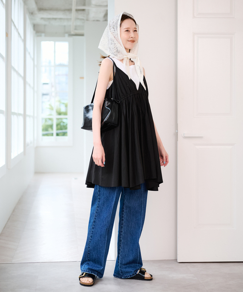 U by SPICK&SPAN（ユーバイスピックアンドスパン）の「コットンキャミチュニックワンピース（ワンピース・レディース・ホワイト/ブラック・FREE）」の4枚目の写真