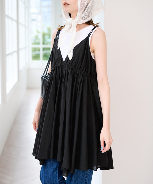 U by SPICK&SPAN（ユーバイスピックアンドスパン）の「コットンキャミチュニックワンピース（ワンピース・レディース・ホワイト/ブラック・FREE）」の8枚目の写真