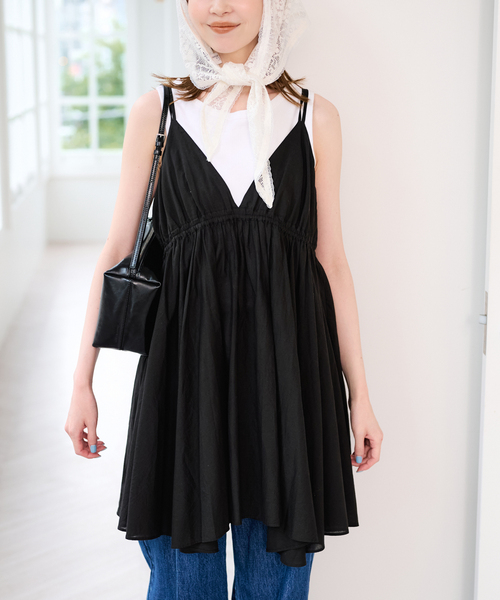 U by SPICK&SPAN（ユーバイスピックアンドスパン）の「コットンキャミチュニックワンピース（ワンピース・レディース・ホワイト/ブラック・FREE）」の12枚目の写真