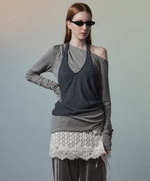 【2026Autumn PRE-ORDER】Border Halter Layered Off-Shoulder Top/ボーダーホルターレイヤードオフショルTOP
