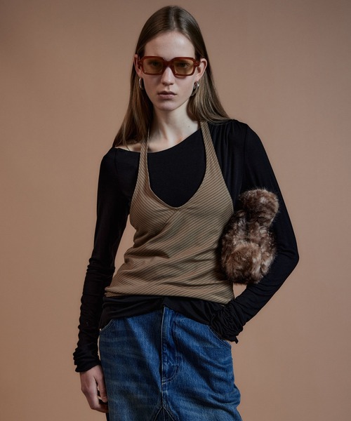 MAISON SPECIAL(メゾンスペシャル)の「【2026Autumn PRE-ORDER】Border Halter Layered Off-Shoulder Top/ボーダーホルターレイヤードオフショルTOP(Tシャツ/カットソー・レディース・ホワイト/グレー/ブラック・FREE)」の3枚目の写真